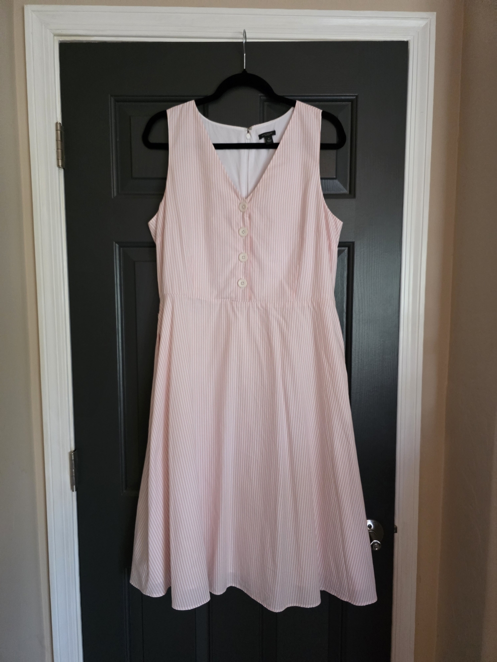 Ann Taylor Factory Light Pink Striped V-Neck A-Line Dress.